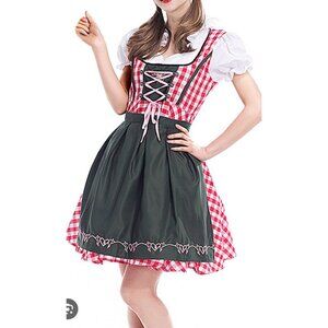 GloryStar Womens Red Checkered Dirndl Dress With White Blouse Set Size XL